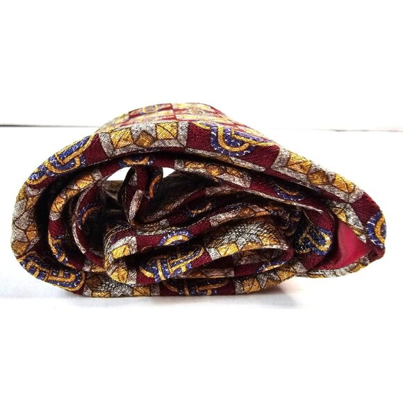 Ermenegildo Zegna Mens Silk Tie Burgundy Gold Blue Geometric Pattern 4" Wide - Picture 5 of 6